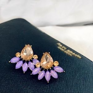 STATEMENT STUD CRYSTAL EARRING-  JEWEL TONE PEACH & PURPLE.
